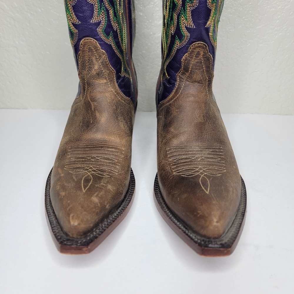 Vintage Nocona Women's Classic Brown & Purple Embroidered Leather Western Boots - Picture 3 of 12